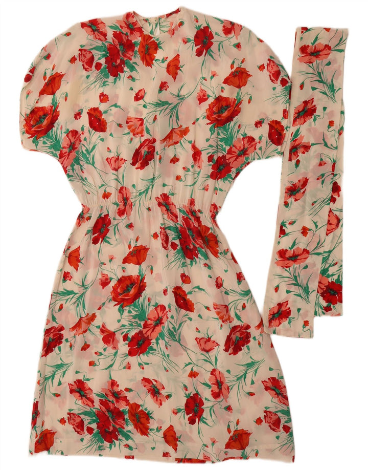 Vintage Womens A-Line Dress UK 14 Medium White Floral