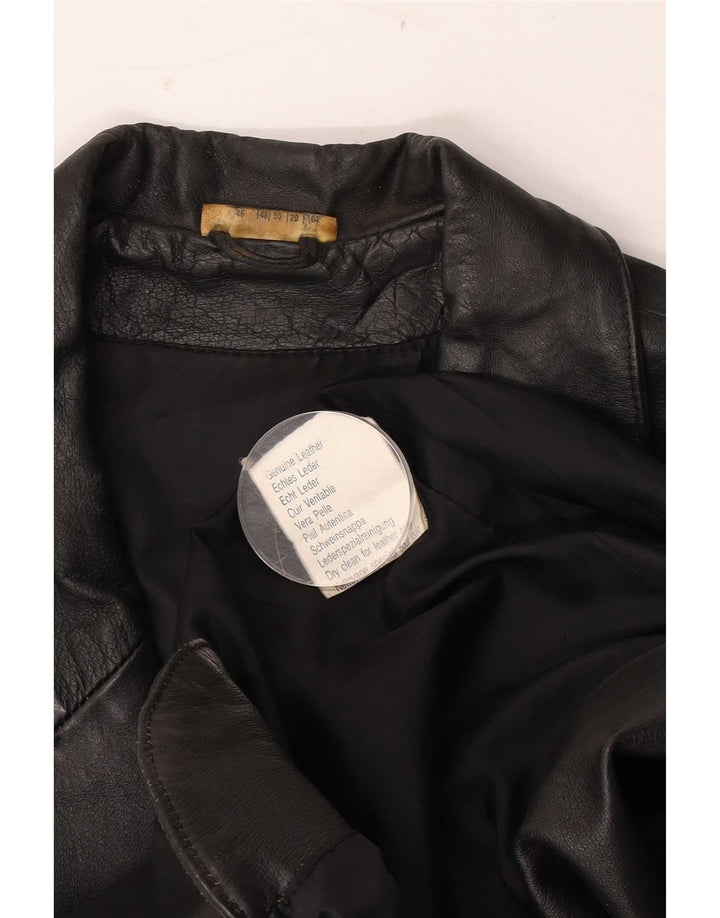Vintage Womens 3 Button Leather Blazer Jacket UK 20 2XL  Black Leather