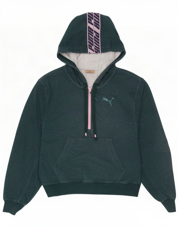 Puma Womens Oversized Graphic Zip Neck Hoodie Jumper UK 10 Small Green