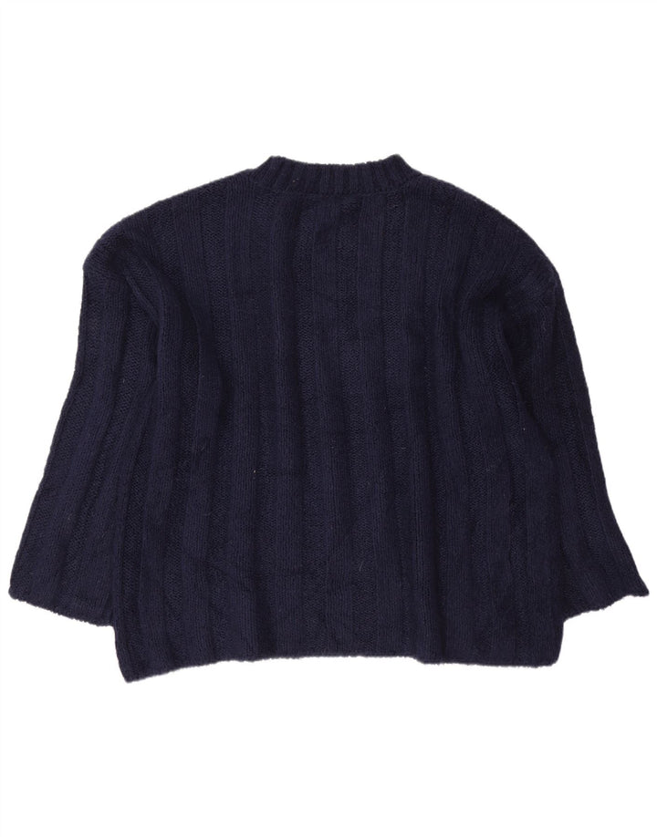 Zara Womens Oversized Crew Neck Jumper Sweater UK 14 Medium Navy Blue