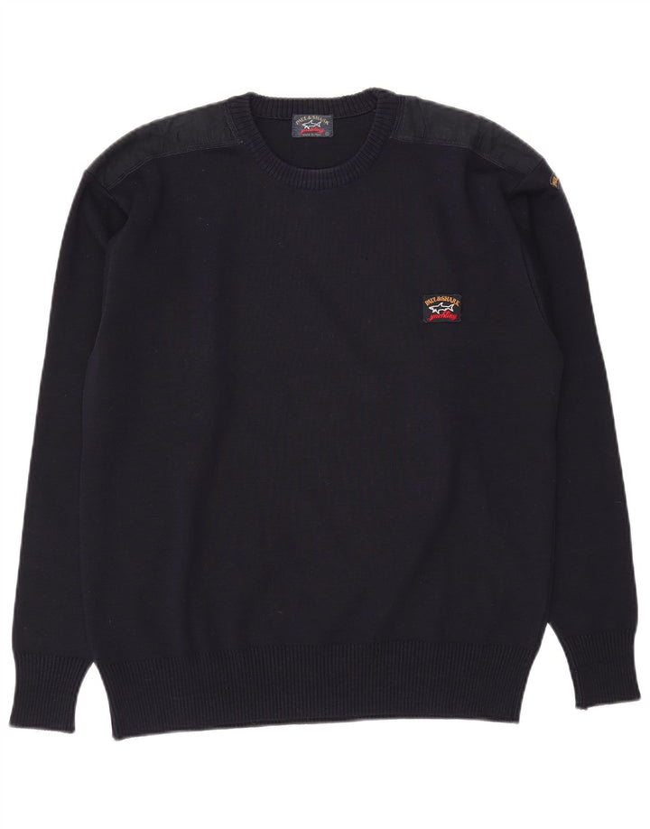 Paul & Shark Mens Crew Neck Jumper Sweater Large Navy Blue Wool