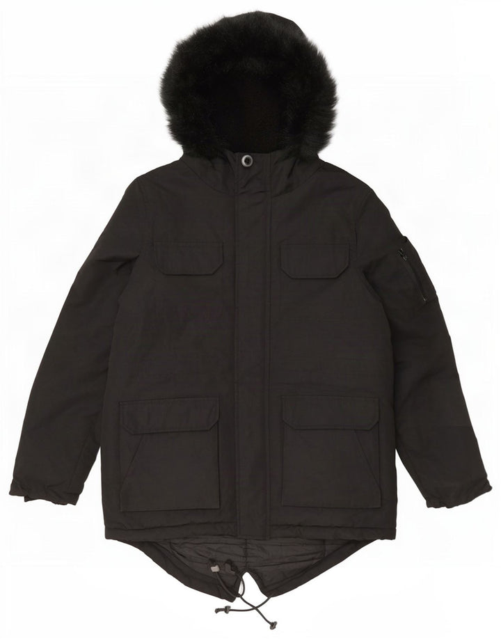 Bellfield Mens Hooded Parka Jacket UK 38 Medium Black Polyester
