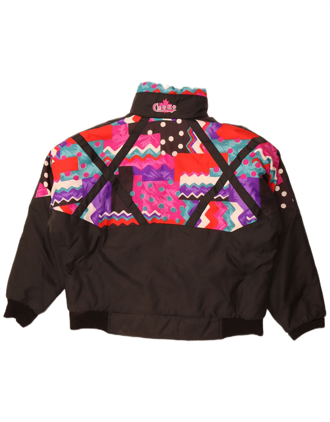 Choko Womens Oversized Padded Jacket UK 16 Large Black Geometric Retro