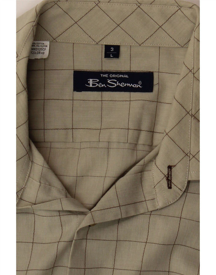 BEN SHERMAN Mens Short Sleeve Shirt Large Beige Check Cotton Vintage Ben Sherman and Second-Hand Ben Sherman from Messina Hembry 