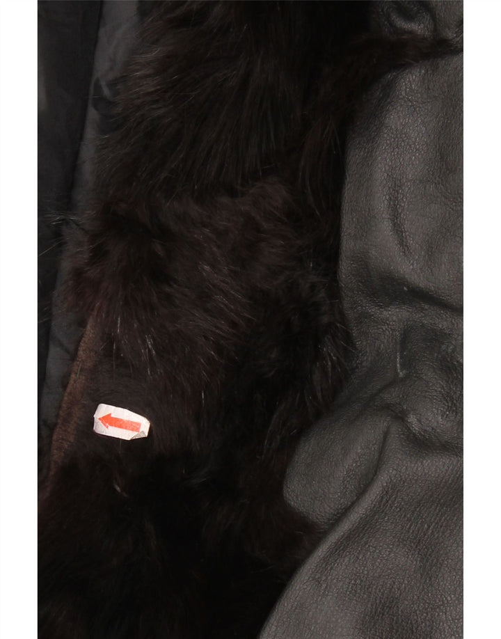 Vintage Womens Fur Leather Jacket UK 14 Medium Black