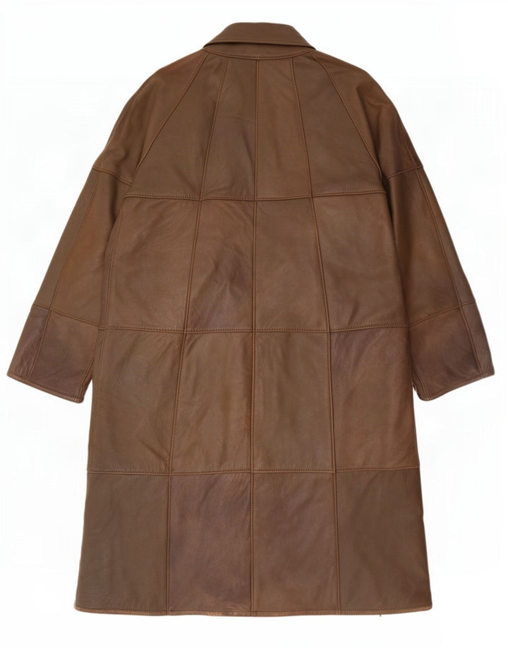 Vintage Womens Leather Coat UK 12 Medium Khaki