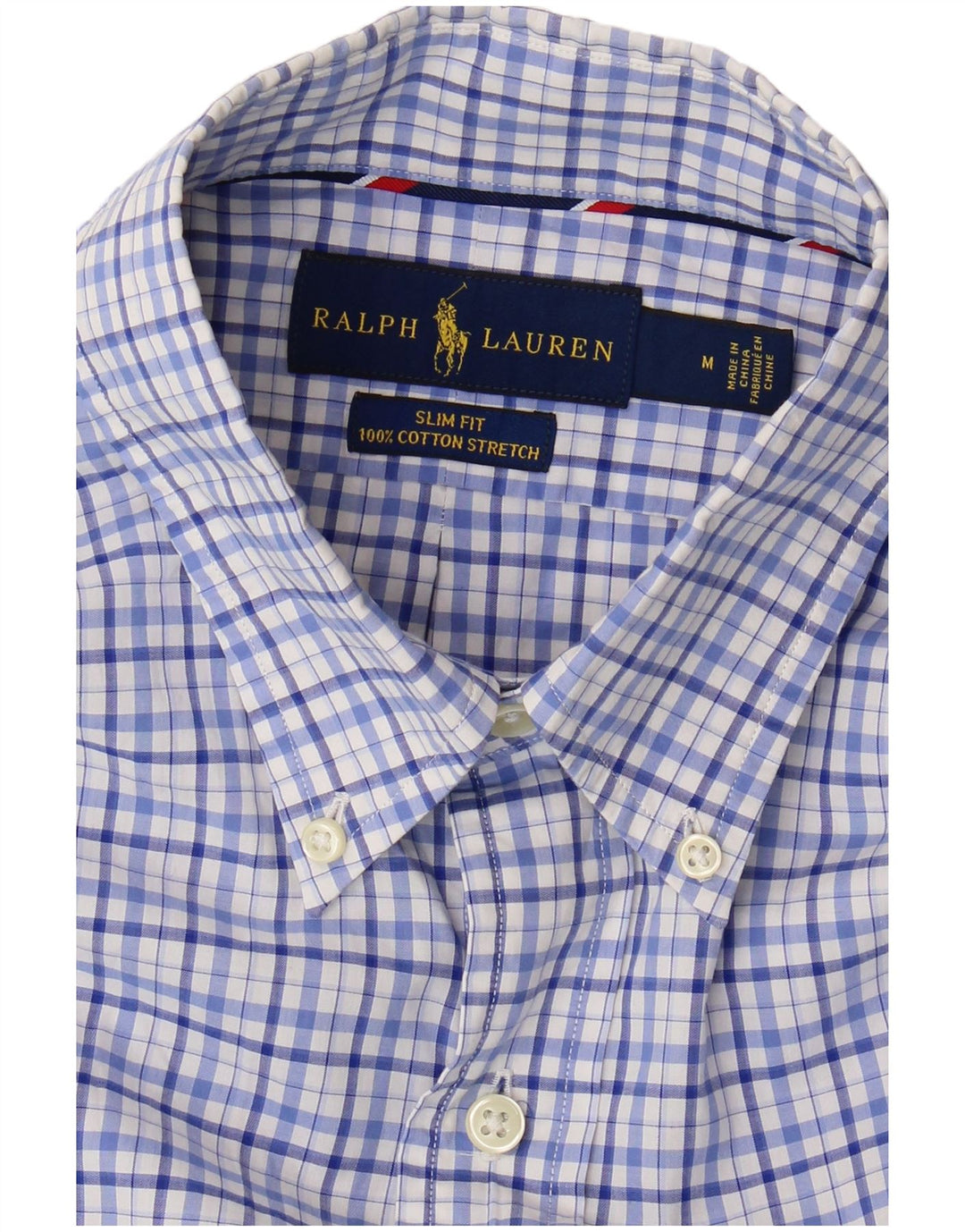 Ralph Lauren Mens Slim Fit Shirt Medium Blue Check Cotton
