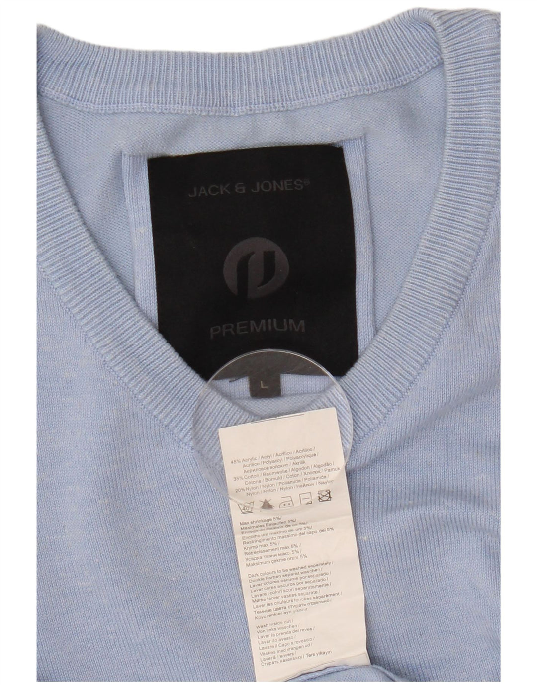 JACK & JONES Mens V-Neck Jumper Sweater Large Blue Acrylic