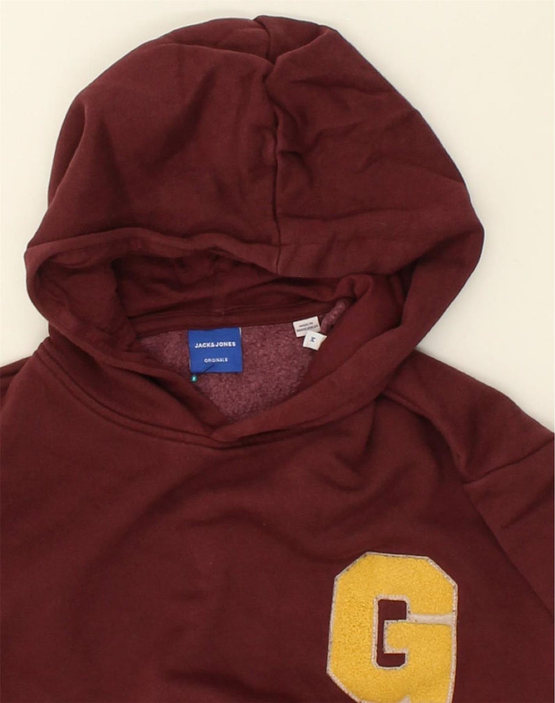 JACK & JONES Mens Graphic Hoodie Jumper Medium Burgundy Cotton | Vintage Jack & Jones | Thrift | Second-Hand Jack & Jones | Used Clothing | Messina Hembry 