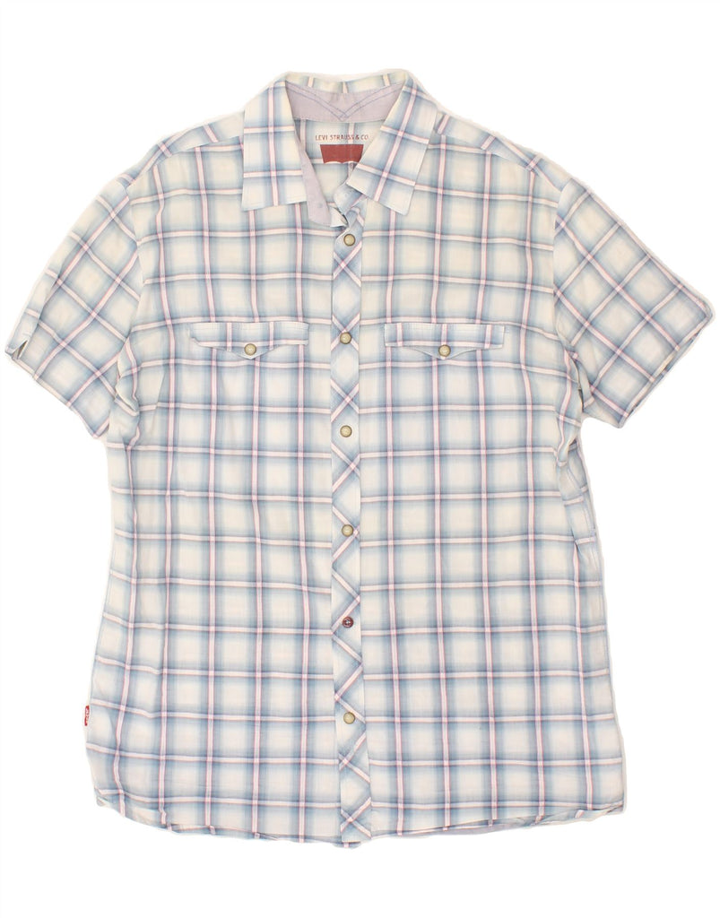 LEVI'S Mens Short Sleeve Shirt Medium Blue Check Vintage Levi's and Second-Hand Levi's from Messina Hembry 