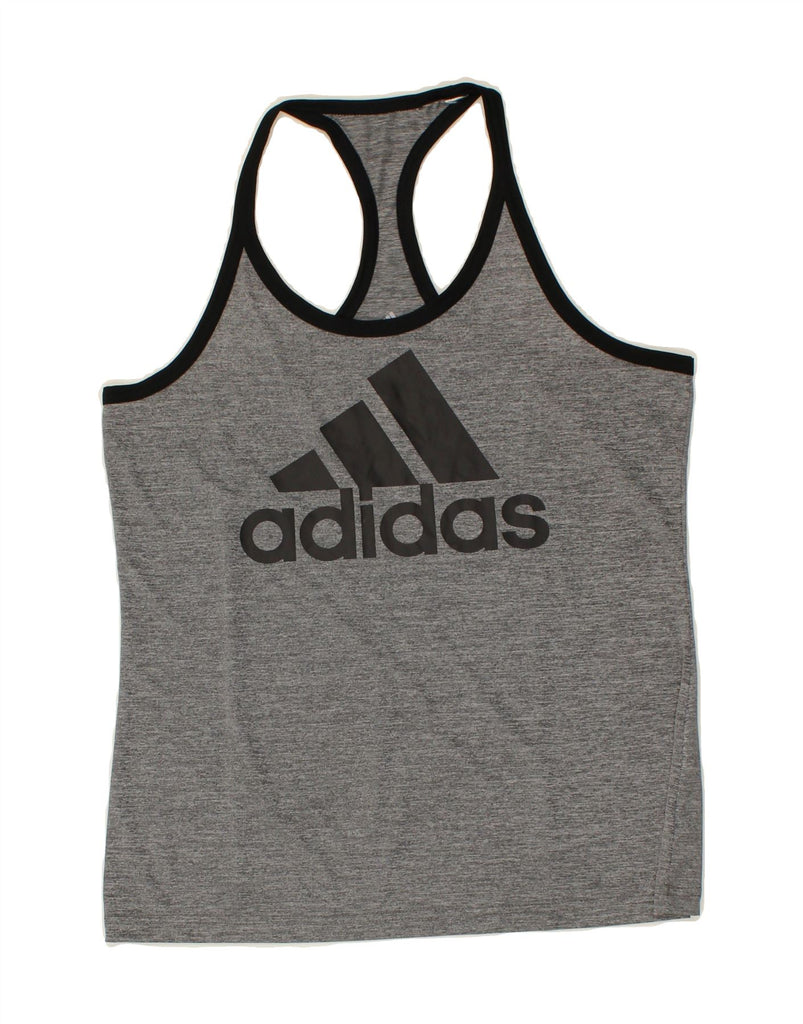 ADIDAS Womens Climalite Graphic Vest Top UK 14 Medium Grey Flecked Vintage Adidas and Second-Hand Adidas from Messina Hembry 