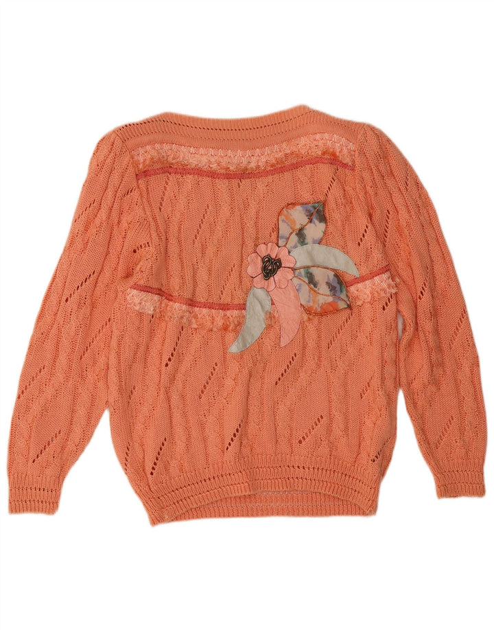 Vintage Womens Graphic Boat Neck Jumper Sweater IT 42 Medium Orange