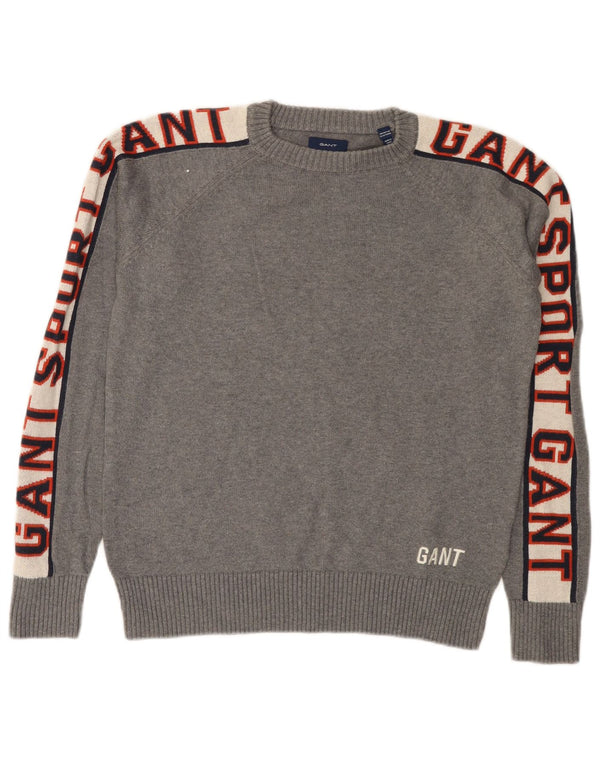 Gant Boys Graphic Boat Neck Jumper Sweater 13-14 Years Grey Colourblock
