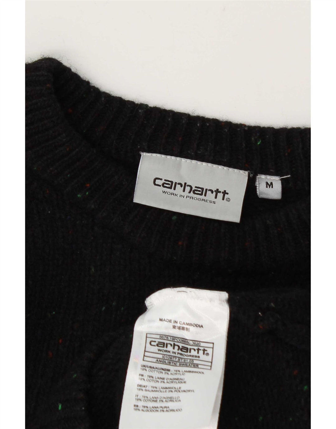 Carhartt Womens Crew Neck Jumper Sweater UK 14 Medium Black Flecked Wool