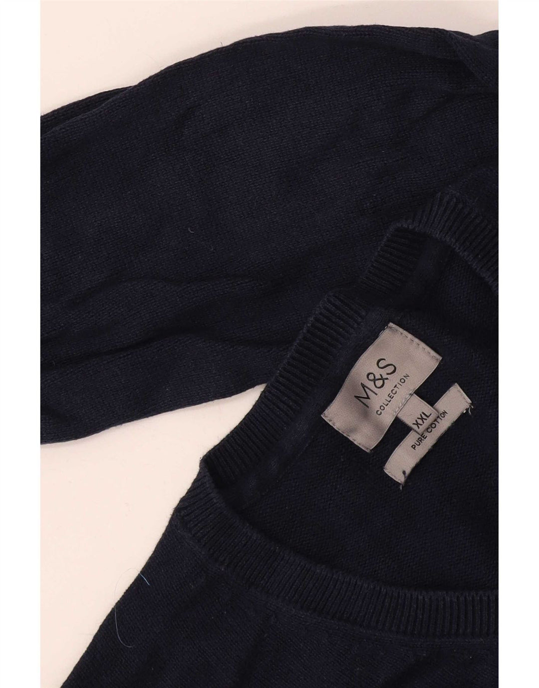 Marks & Spencer Mens V-Neck Jumper Sweater 2XL Navy Blue Cotton