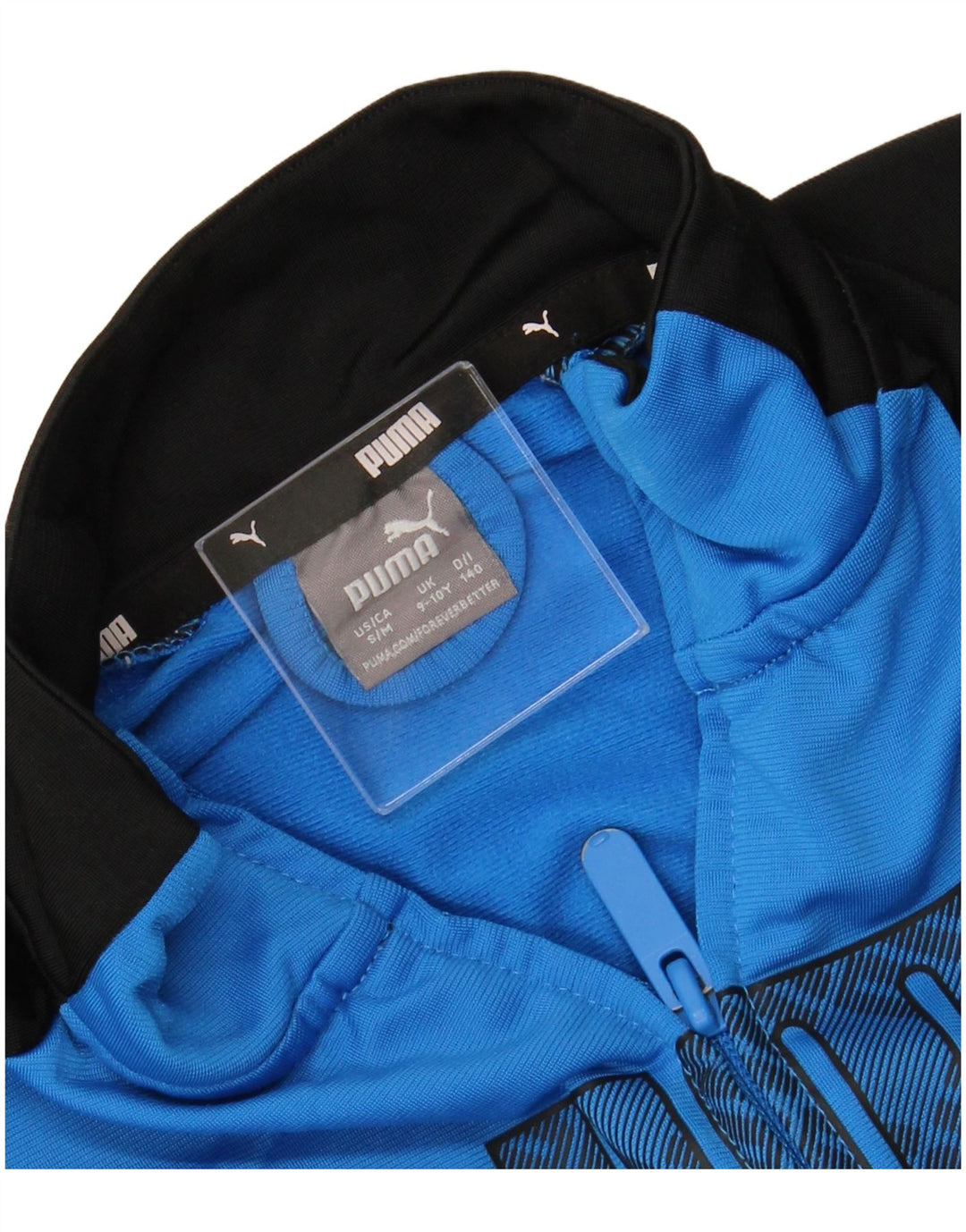 PUMA Boys Graphic Tracksuit Top Jacket 9-10 Years Blue Colourblock