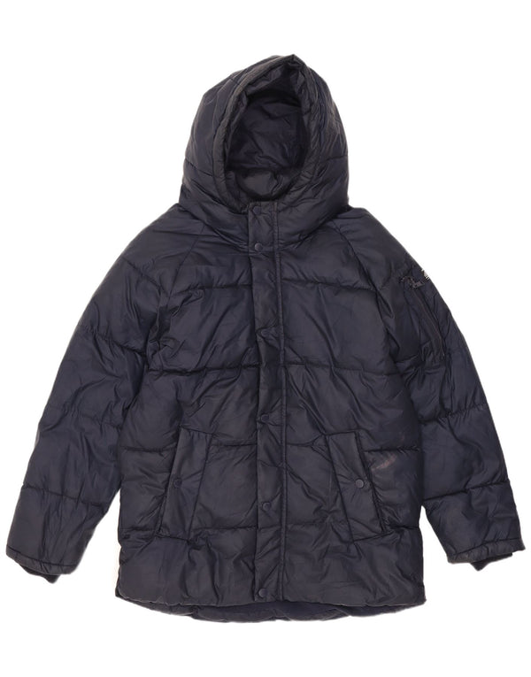 Zara Boys Hooded Padded Jacket 13-14 Years Navy Blue Polyester