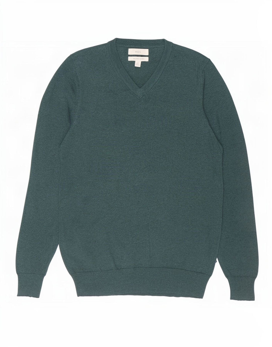 Marks & Spencer Mens V-Neck Jumper Sweater Small Green Cotton