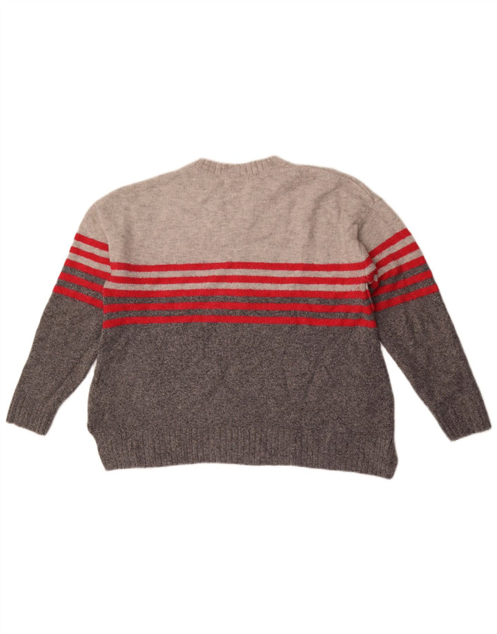 Marks & Spencer Womens Crew Neck Jumper Sweater UK 16 Large Grey Striped