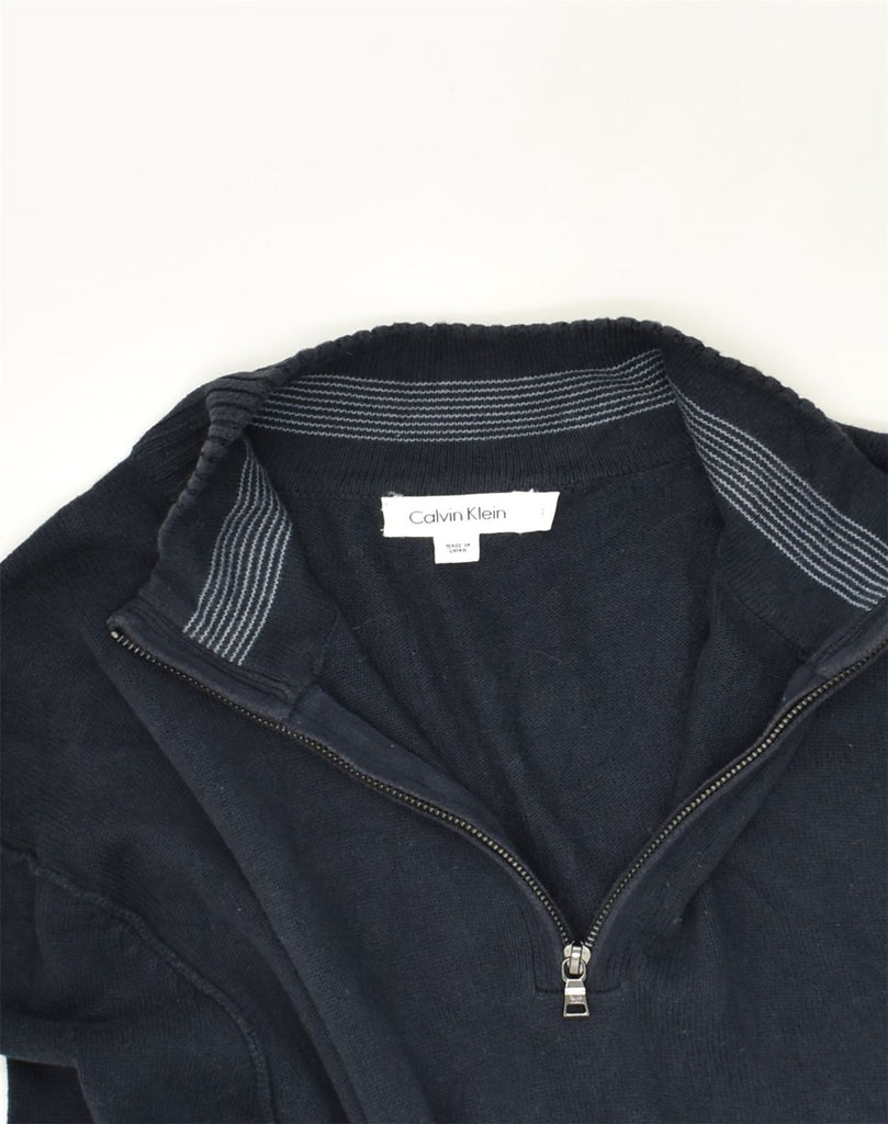 CALVIN KLEIN Mens Zip Neck Jumper Sweater Large Navy Blue Cotton | Vintage Calvin Klein | Thrift | Second-Hand Calvin Klein | Used Clothing | Messina Hembry 
