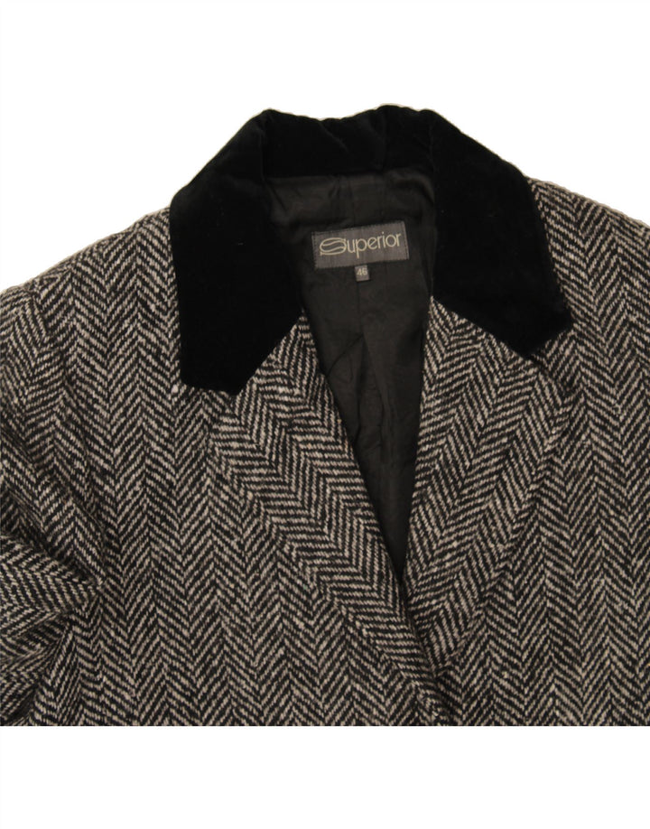 SUPERIOR Womens Overcoat IT 46 Large Grey Herringbone Wool Vintage Superior and Second-Hand Superior from Messina Hembry 