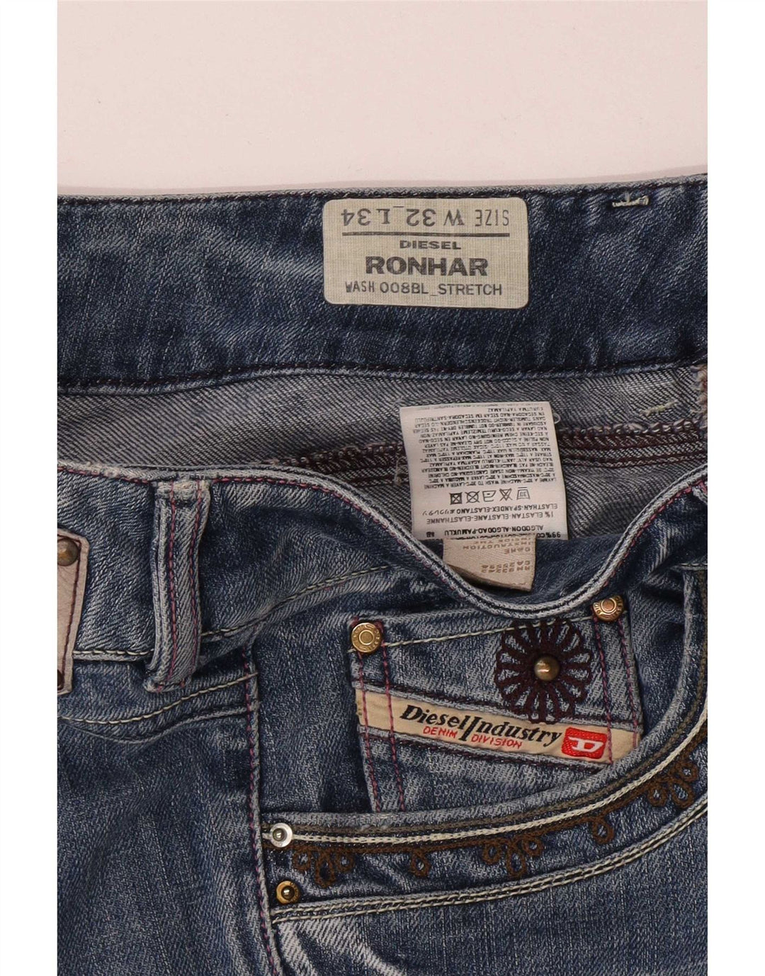 Diesel Womens Ronhar Straight Jeans W32 L34 Blue Cotton