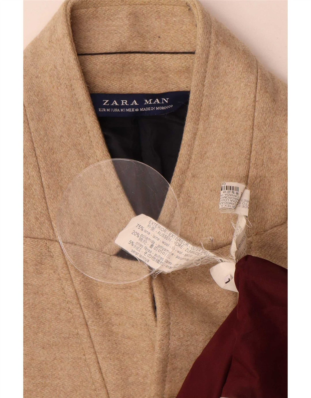 Zara Mens Overcoat UK 38 Medium Beige Wool