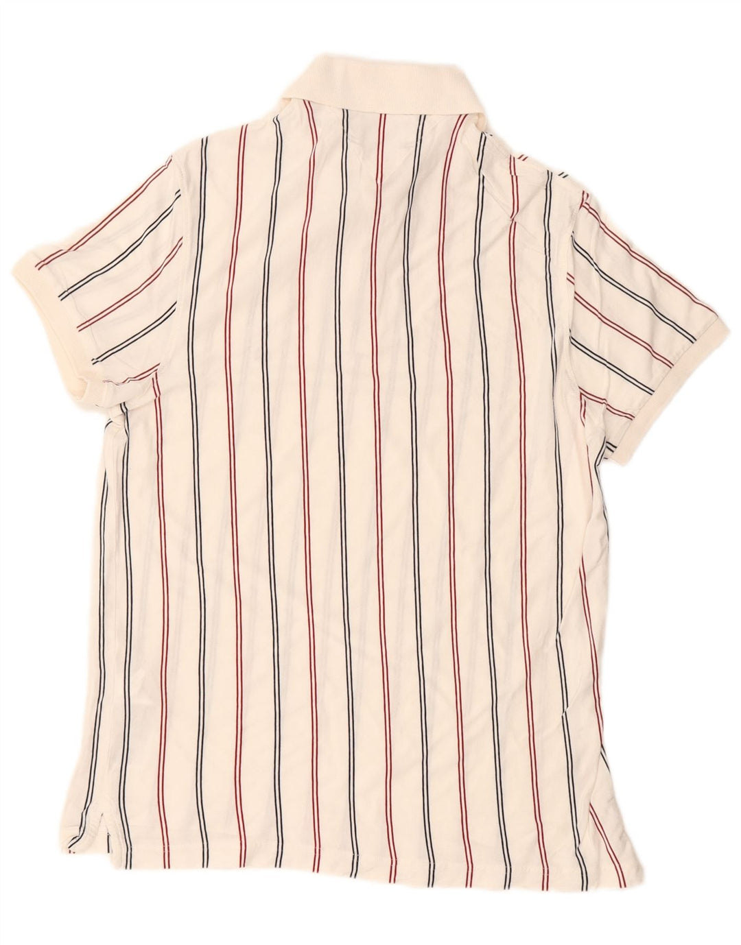 TOMMY HILFIGER Mens Regular Fit Polo Shirt Medium White Striped Cotton