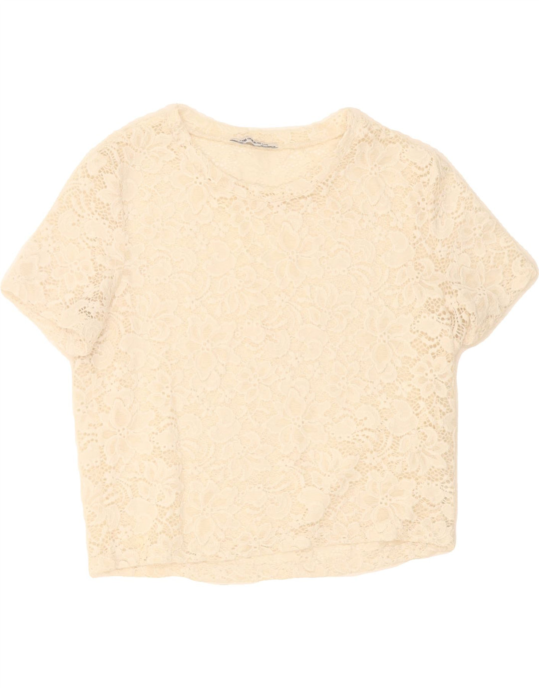 ZARA Womens Crop Blouse Top UK 10 Small Off White Floral Vintage Zara and Second-Hand Zara from Messina Hembry 