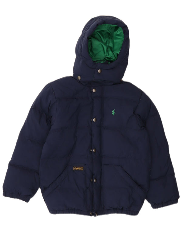 POLO RALPH LAUREN Boys Hooded Padded Jacket 7-8 Years Small Navy Blue