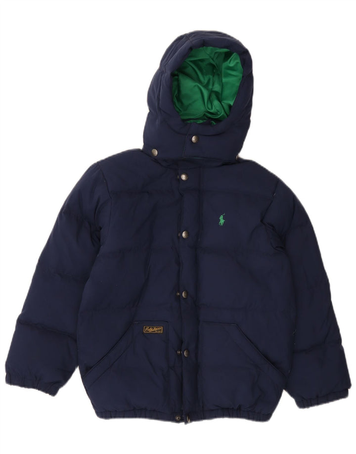 POLO RALPH LAUREN Boys Hooded Padded Jacket 7-8 Years Small Navy Blue