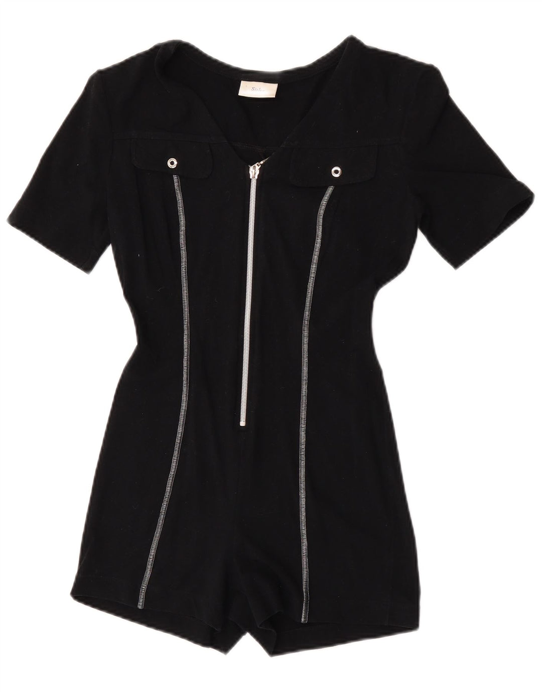 Sisley Womens Short Sleeve Playsuit UK 12 Medium Black Cotton
