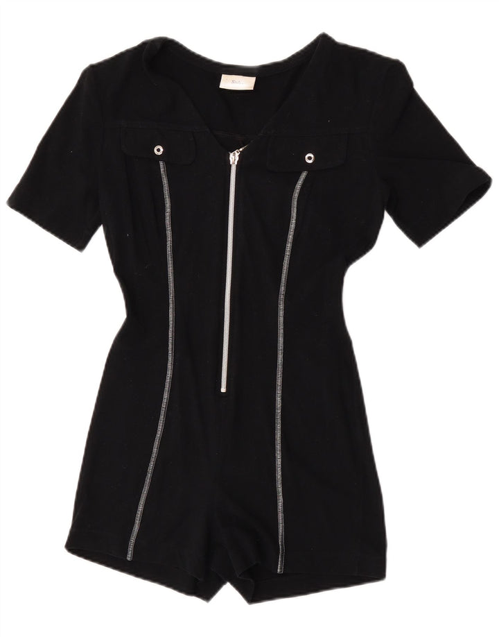 Sisley Womens Short Sleeve Playsuit UK 12 Medium Black Cotton