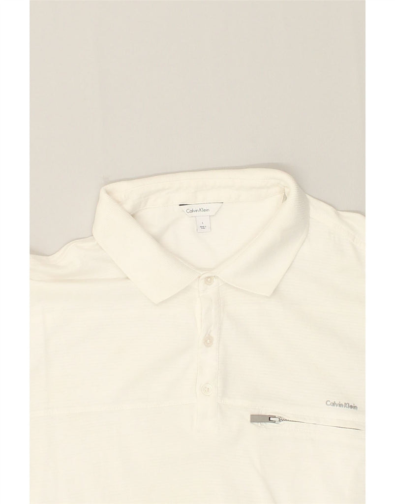 CALVIN KLEIN Mens Polo Shirt Large White Cotton | Vintage Calvin Klein | Thrift | Second-Hand Calvin Klein | Used Clothing | Messina Hembry 