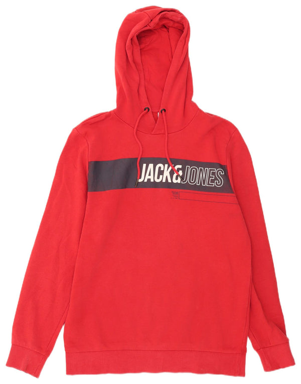 Jack & Jones Mens Graphic Hoodie Jumper Large Red Colourblock Cotton