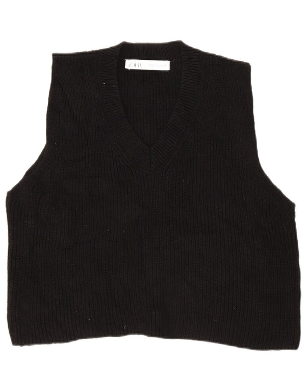 Zara Womens Crop Vest Tank Top UK 10 Small Black