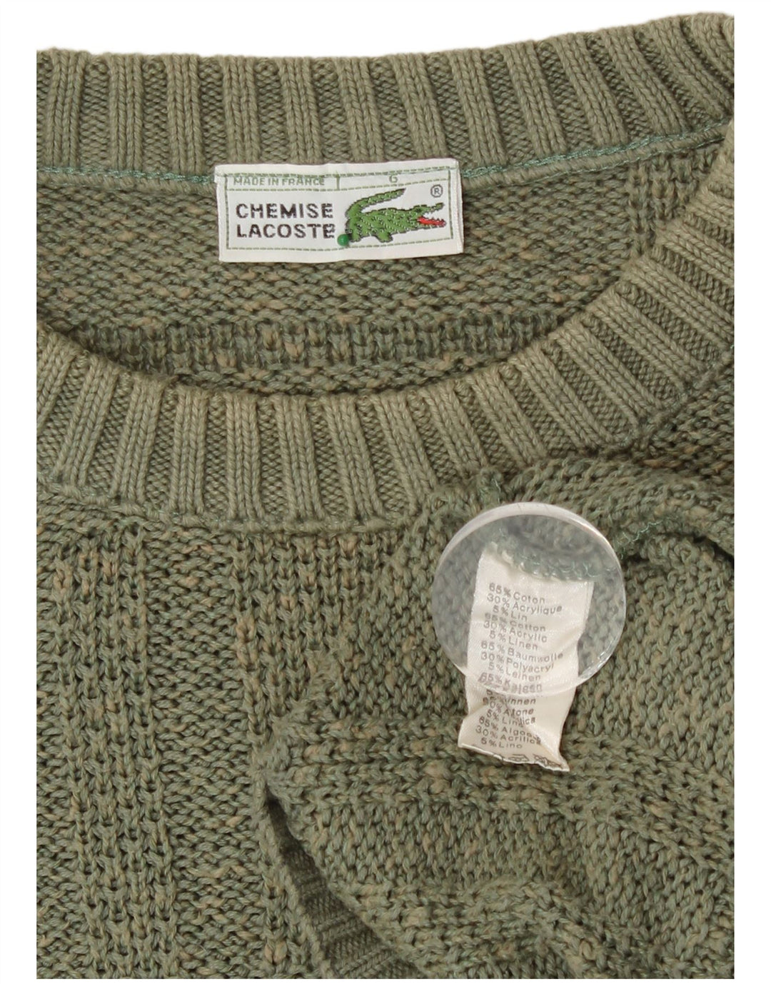 Lacoste Mens Crew Neck Jumper Sweater Size 6 XL Khaki Cotton