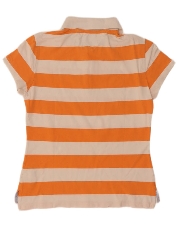 Tommy Hilfiger Womens Slim Fit Polo Shirt UK 14 Large Orange Striped Cotton