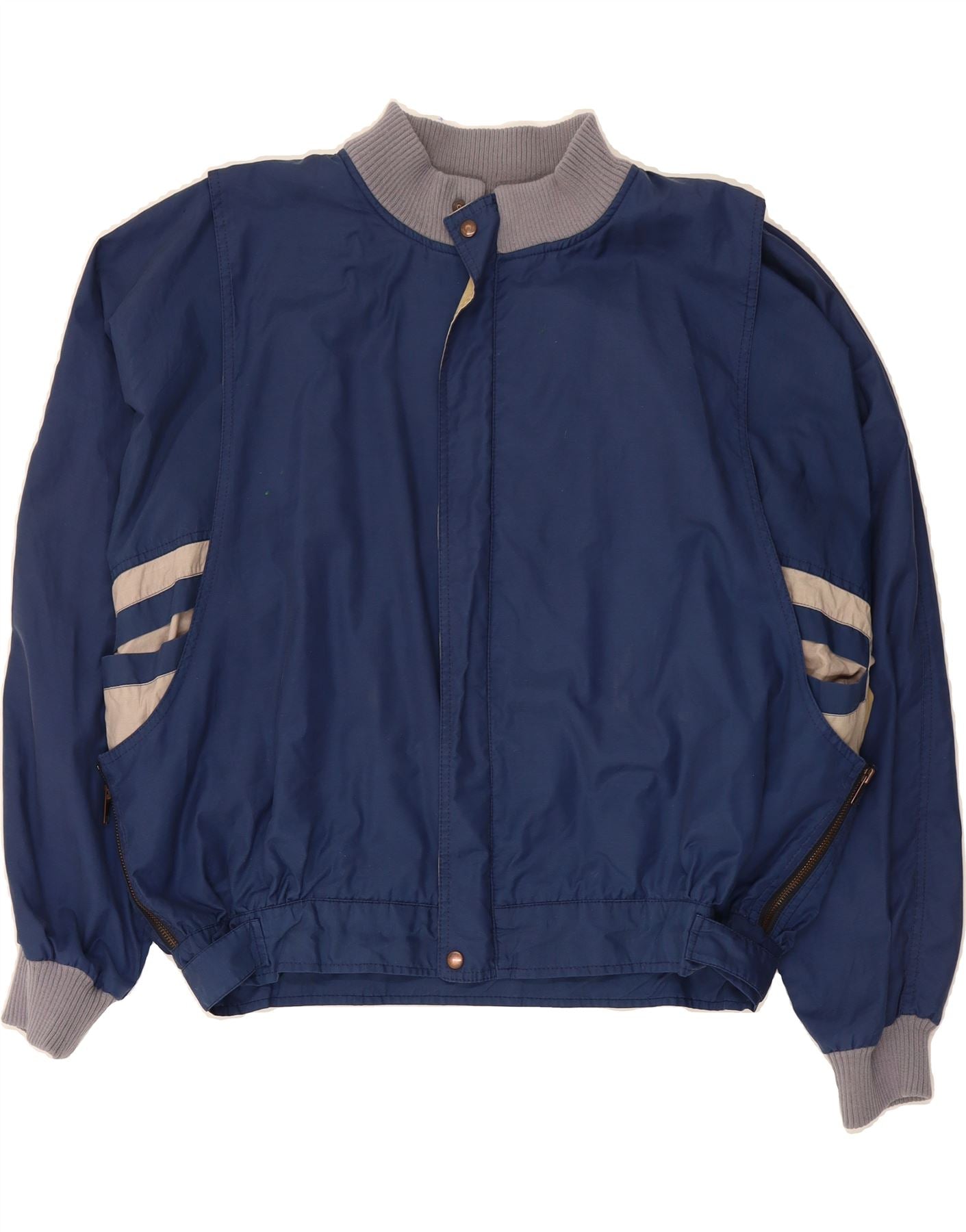 VINTAGE Mens Bomber Jacket UK 42 XL Navy Blue Cotton Vintage