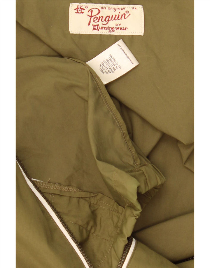 PENGUIN Mens Bomber Jacket UK 42 XL Khaki Striped Nylon