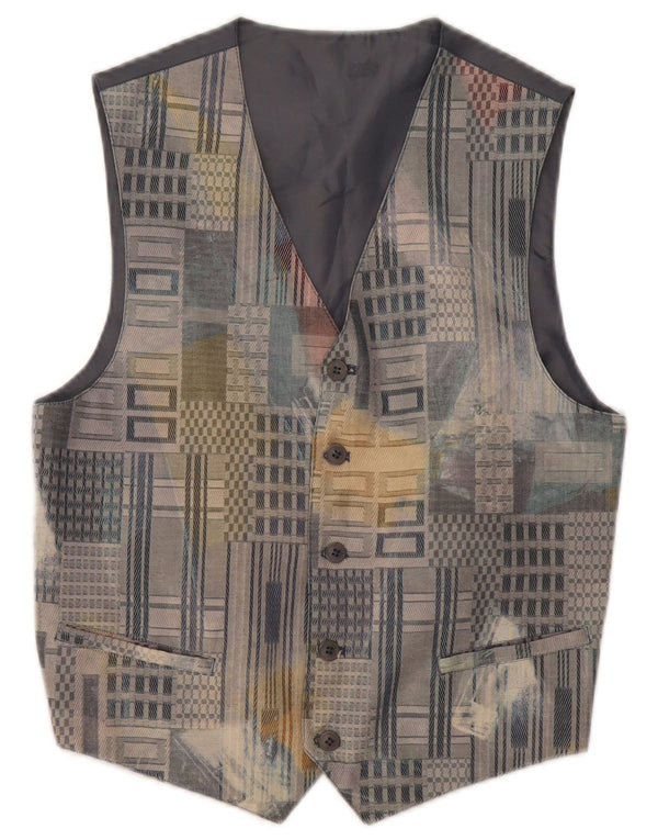 Vintage Mens Waistcoat Small Grey Geometric