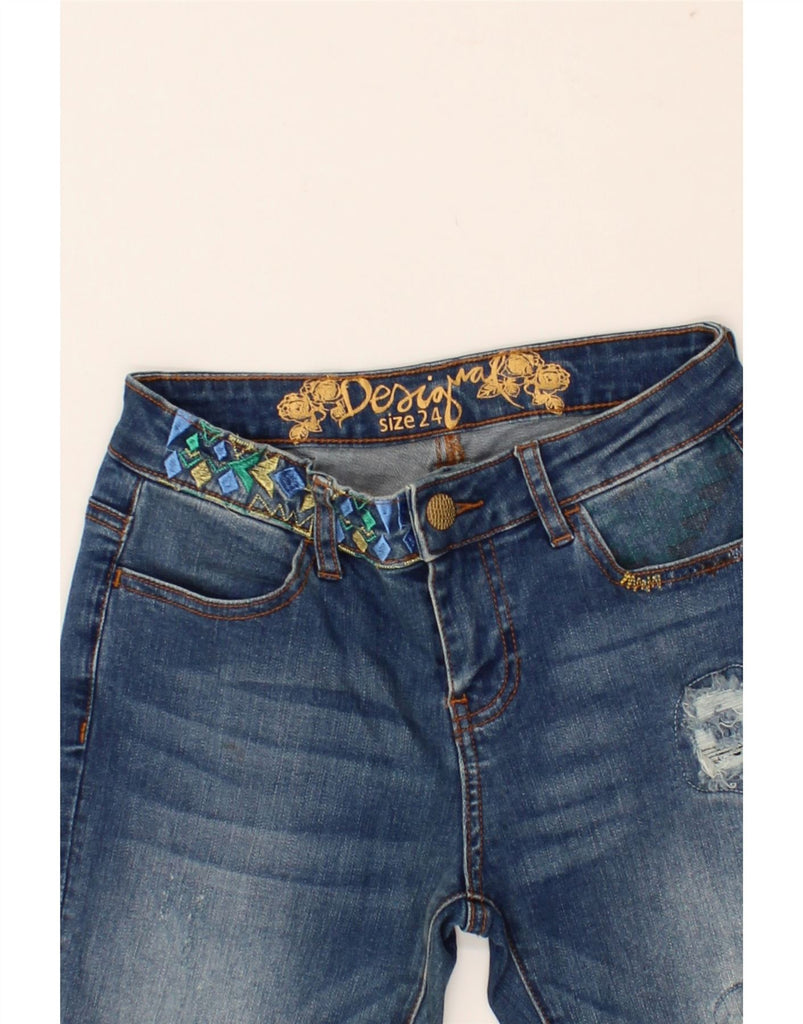 DESIGUAL Womens Distressed Straight Jeans W24 L27 Blue Cotton | Vintage Desigual | Thrift | Second-Hand Desigual | Used Clothing | Messina Hembry 