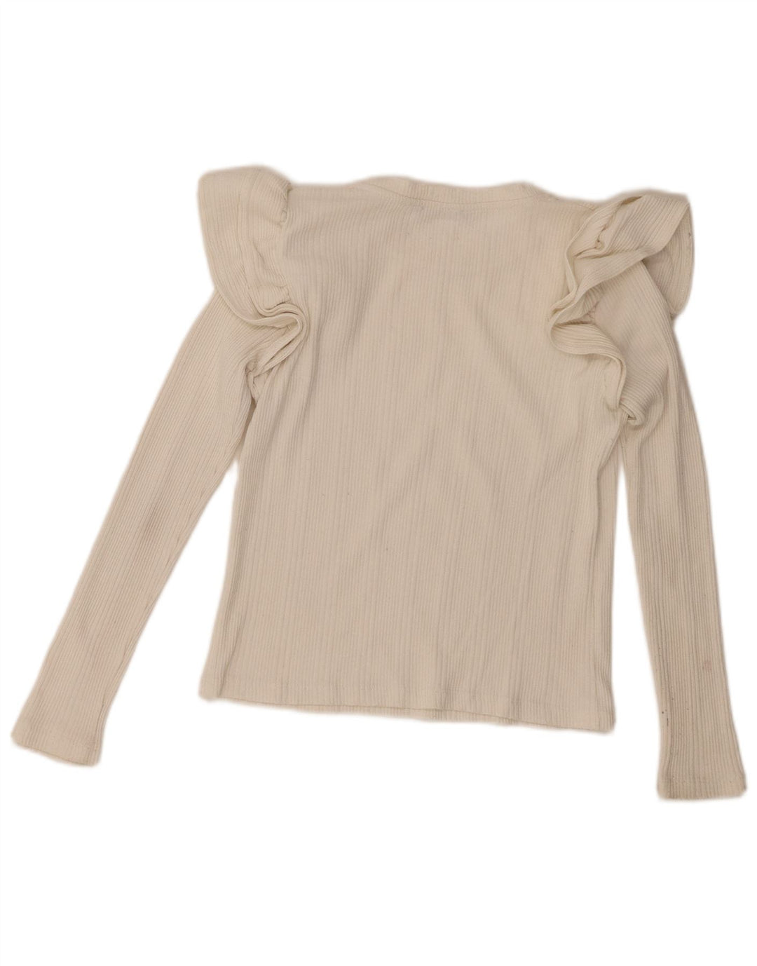 Zara Womens Ruffle Front Top Long Sleeve UK 10 Small Off White