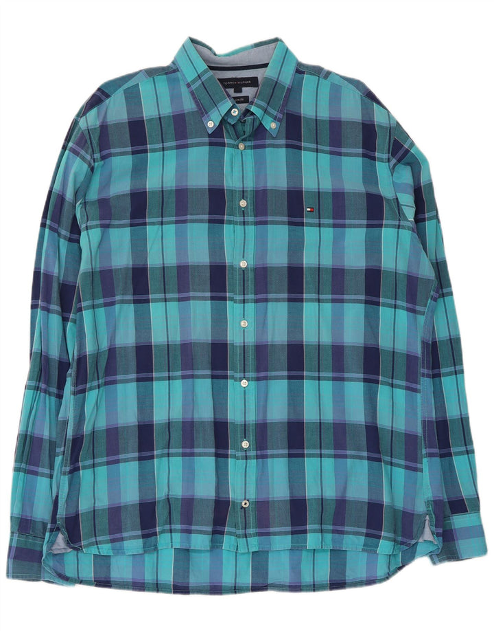 Tommy Hilfiger Mens Custom Fit Shirt XL Blue Check Cotton