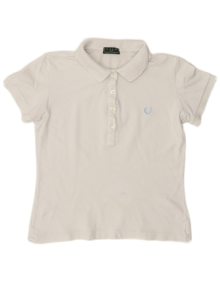 Fred Perry Womens Crop Polo Shirt UK 12 Medium White Cotton