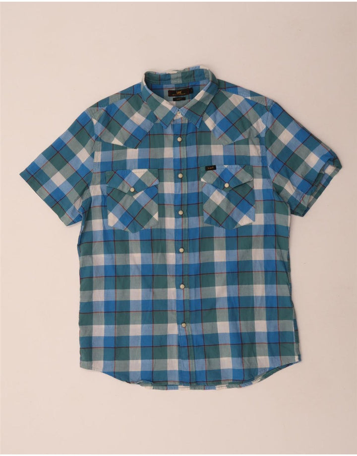 Lee Mens Short Sleeve Slim Fit Shirt Large Blue Check Cotton