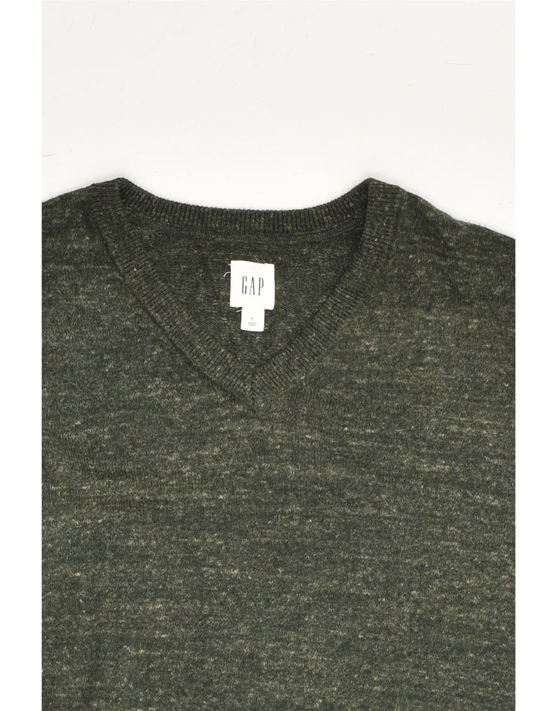 GAP Mens V-Neck Jumper Sweater Large Green Flecked Cotton | Vintage Gap | Thrift | Second-Hand Gap | Used Clothing | Messina Hembry 