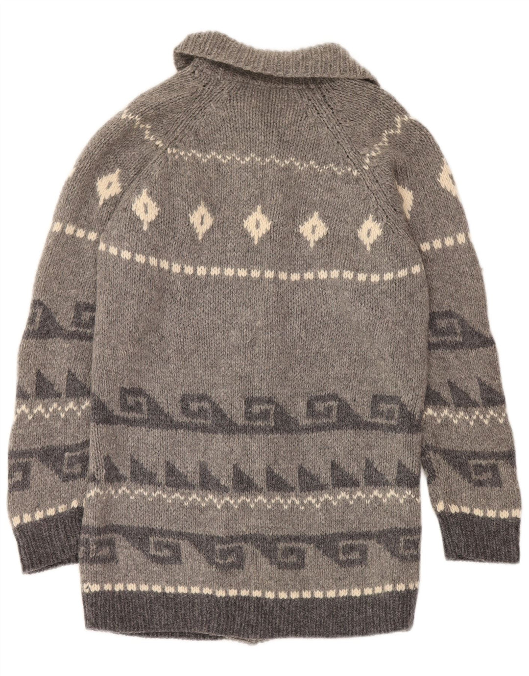 Evidence Womens Longline Cardigan Sweater UK 10 Small Grey Fair Isle Wool