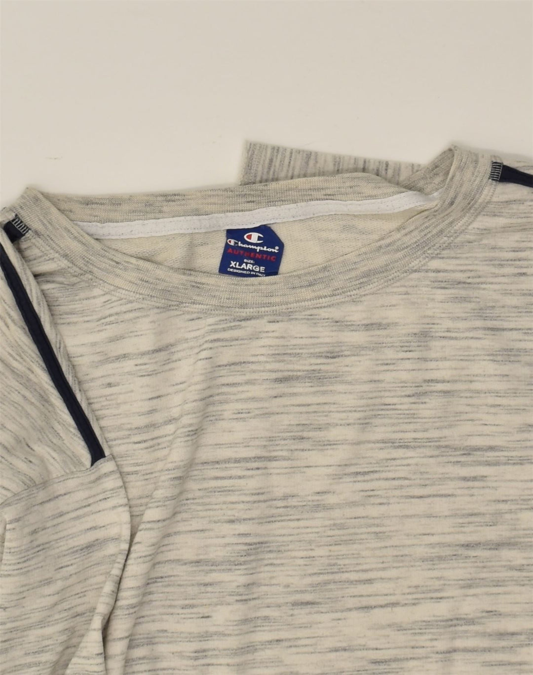 CHAMPION Womens Graphic 3/4 Sleeve Crop Top UK 18 XL  Grey Pinstripe | Vintage Champion | Thrift | Second-Hand Champion | Used Clothing | Messina Hembry 