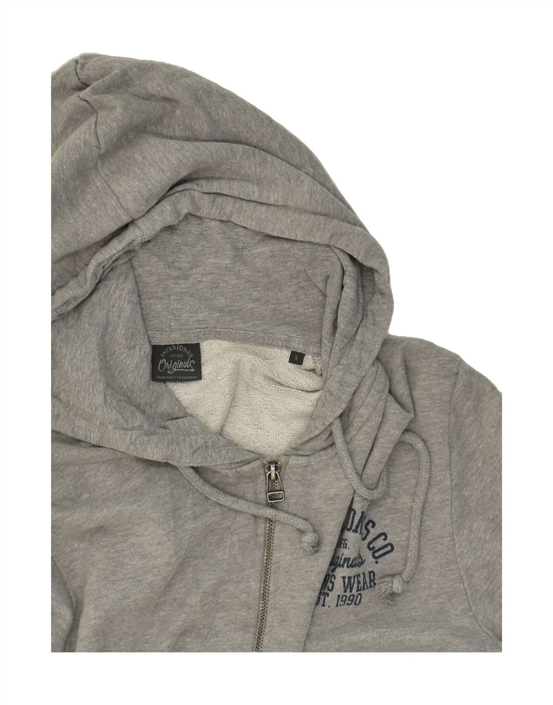 JACK & JONES Mens Graphic Zip Hoodie Sweater Small Grey Cotton | Vintage Jack & Jones | Thrift | Second-Hand Jack & Jones | Used Clothing | Messina Hembry 